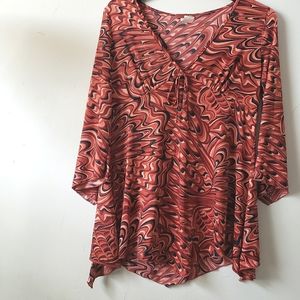 Es.se Women's Multicolor Abstract Flare Sleeved Top, Size M